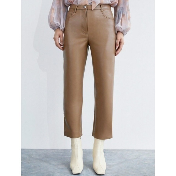 NWOT Aritzia Wilfred Melina Faux Leather Straight Crop Pant Taupe 2 - Picture 1 of 5